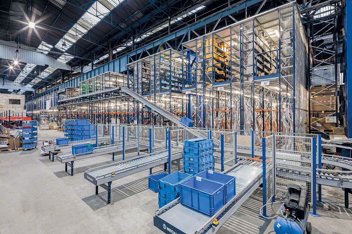 Geautomatiseerd magazijn met transportbanden Geautomatiseerd magazijn met transportbanden