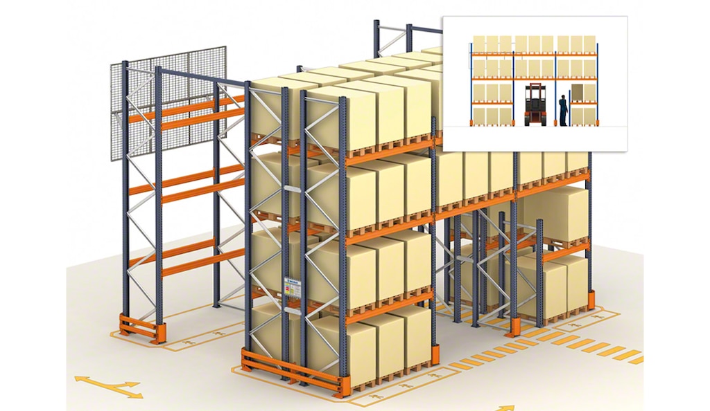 Les grillages antichute sont placés à l’arrière des rayonnages pour éviter l’effondrement des marchandises