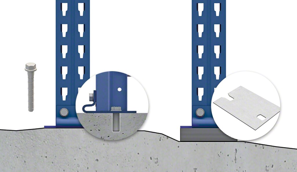 Les plaques de nivellement permettent l’alignement parfait du rayonnage avec le sol de l’entrepôt