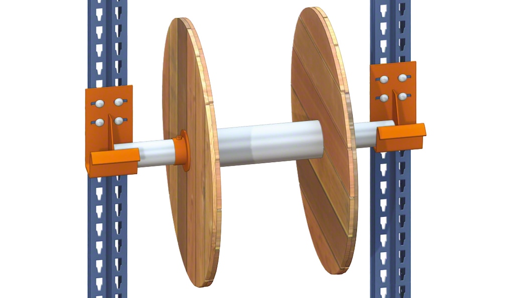Le support pour bobine sert à adapter les rayonnages métalliques pour y stocker des bobines