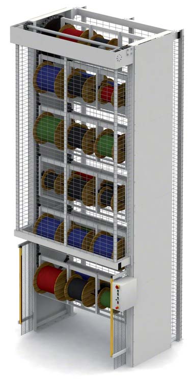 Automatisch verticaal magazijnsysteem voor bobijnen en haspels