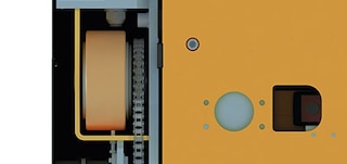 De 3D shuttle heeft 4 wielen om door het gangpad te bewegen