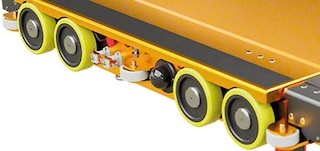 De 3D shuttle heeft 8 wielen die in het kanaal lopen