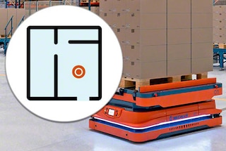 Bij de invoering van het systeem scant een van de autonome mobiele robots het magazijn om een virtuele kaart te genereren