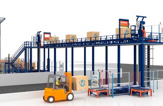 Les convoyeurs verticaux pour palettes assurent le transport continu de charges palettisées en hauteur