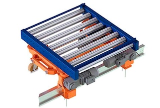 Pour les convoyeurs au sol, les navettes se déplacent sur un rail ancré au sol