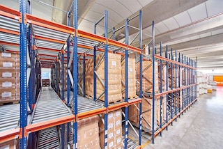 De diepte van de kanalen van de doorrolstellingen hangt af van het aantal pallets dat moet worden opgeslagen