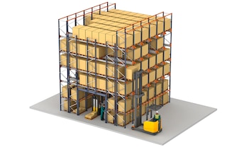 Het onderste niveau kan worden gebruikt voor picking met pallets