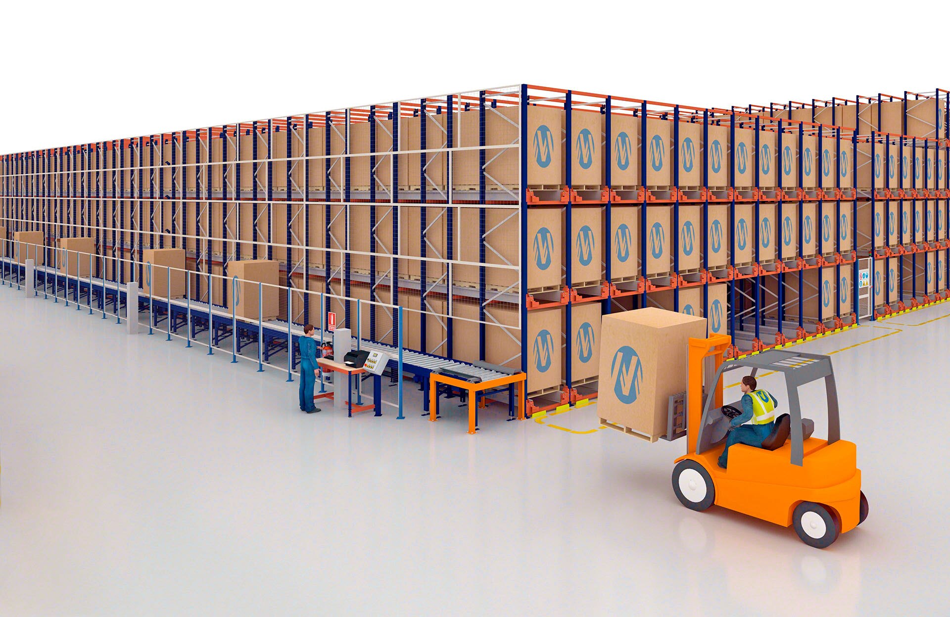 Het Pallet Shuttle systeem kan worden aangevuld met automatische oplossingen zoals een transportband voor pallets