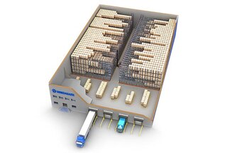 Pallet Shuttle met één gangpad en stellingen aan beide zijden