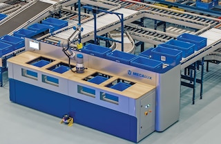 De automatische orderpicksystemen van Mecalux kunnen tot 4 orders tegelijk picken