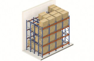 Pushback stellingen zijn een compact opslagsysteem met toegang tot goederen vanuit één gangpad