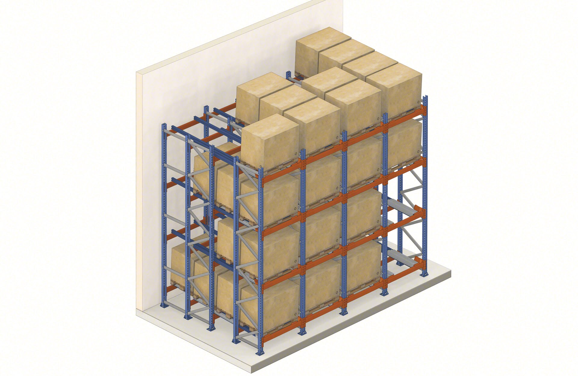 Pushback stellingen zijn een compact opslagsysteem met toegang tot goederen vanuit één gangpad