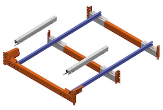 L’ensemble pour deux palettes se compose uniquement de deux rails et de deux chariots.