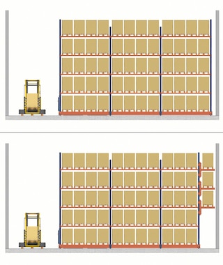 Een pad voor voetgangers kan aan de overkant van het stellingblok worden ingericht