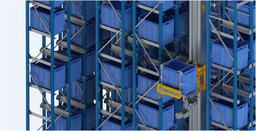 Automatisch Miniload-magazijn in logistiek centrum van Clics Toys in België